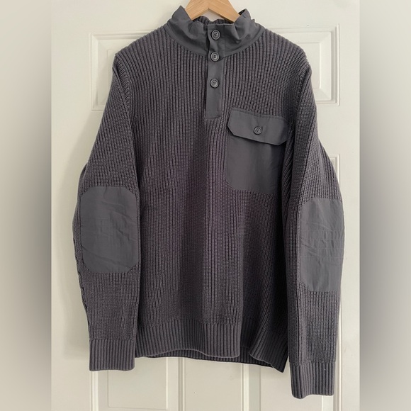 Duluth Trading Brigadier Sweater Men's Medium Gray Button Mock Elbow Patch NWT - Picture 2 of 11